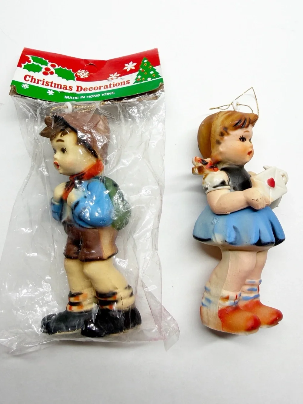Vintage Ceramic Boy Girl Christmas Ornaments